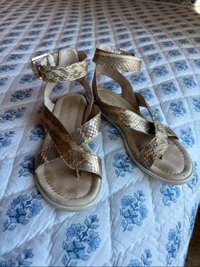 Donald J. Pliner Gold Snake-Print Ankle-Strap Sandals